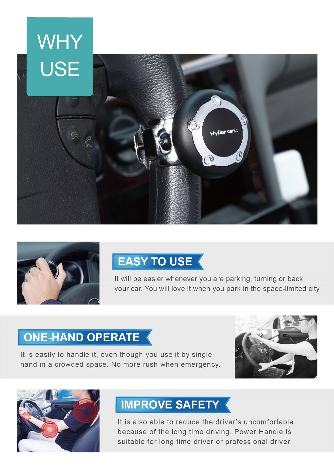 Car Power Handle Steering Wheel Spinner Knob HP2418
