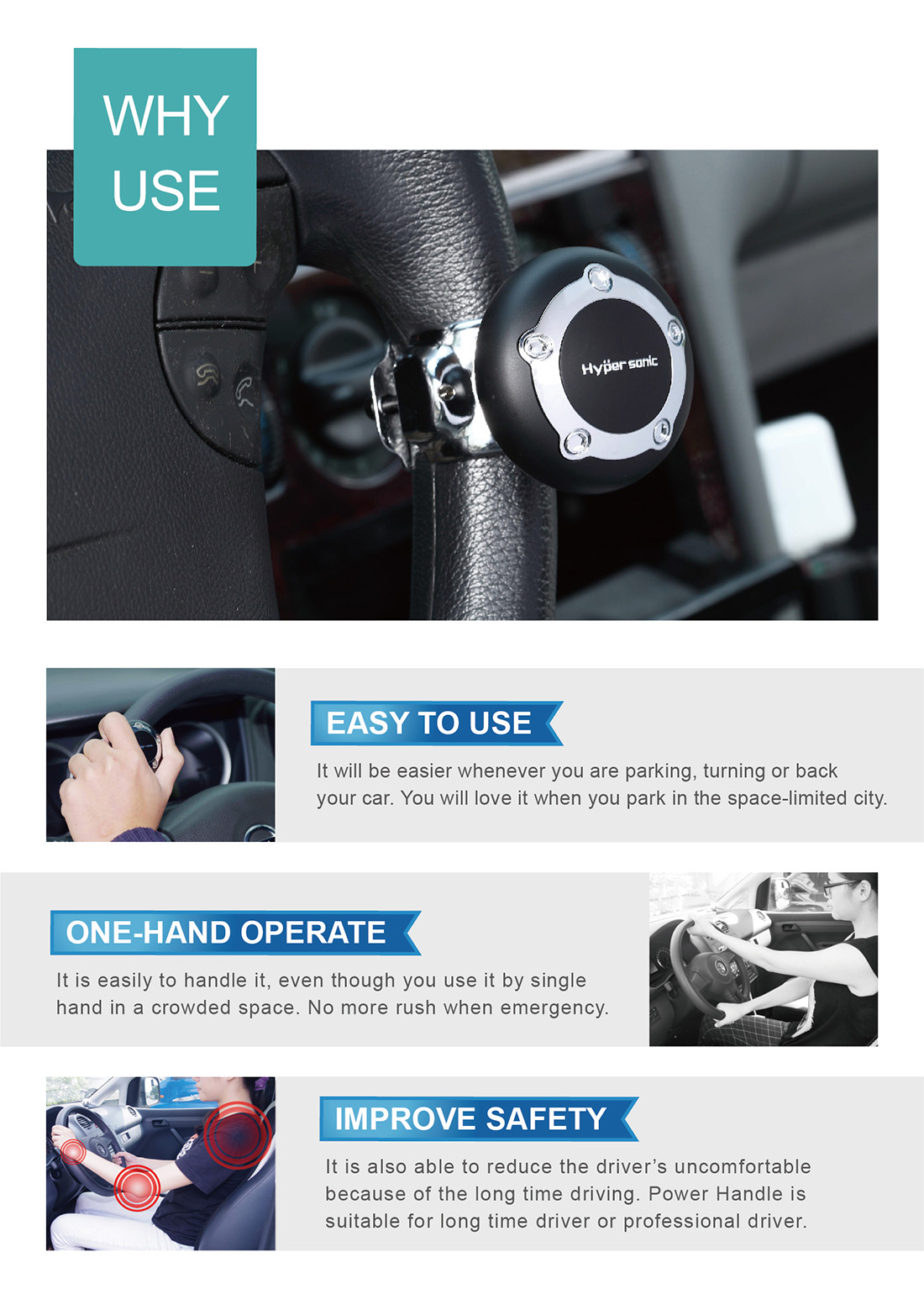 Car Power Handle Steering Wheel Spinner Knob HP2418-14