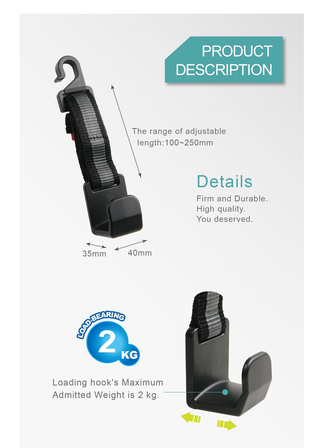 Adjustable Car Headrest Plastic Hooks Hangers HP2594