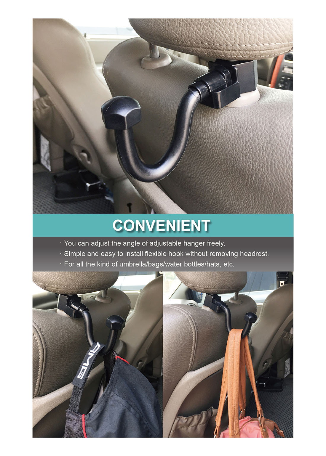 Adjustable Headrest Seat Coat Car Hand Door Hooks Hangers HP3535