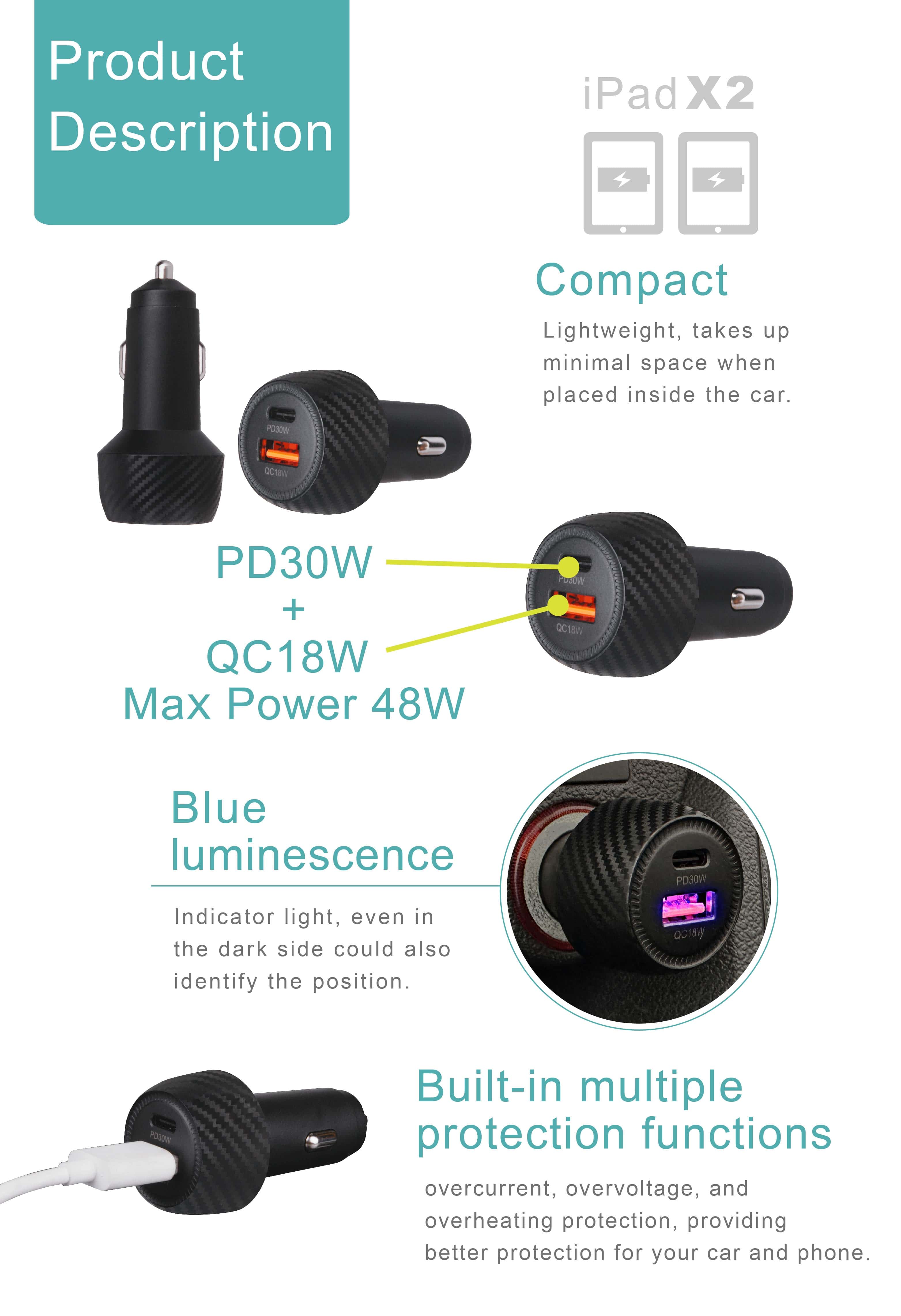 PD30W+QC18W Car Smart Quick Charger HPA634