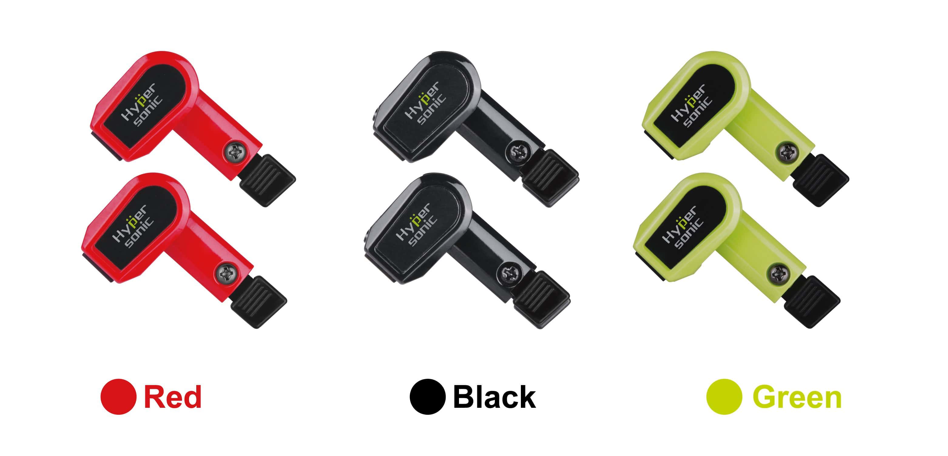 Hypersonic wiper stand color options in black, red, and green